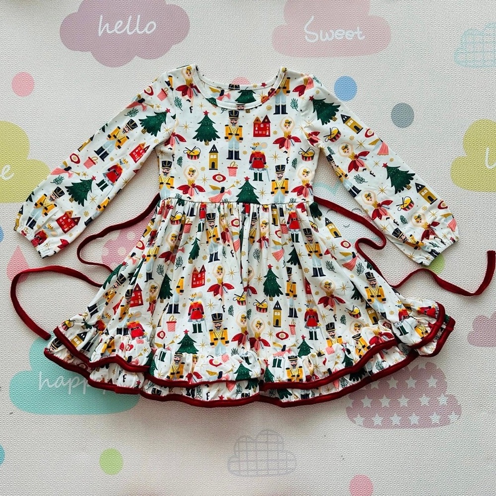 Girl August Nutcracker Velvet Trim Dress